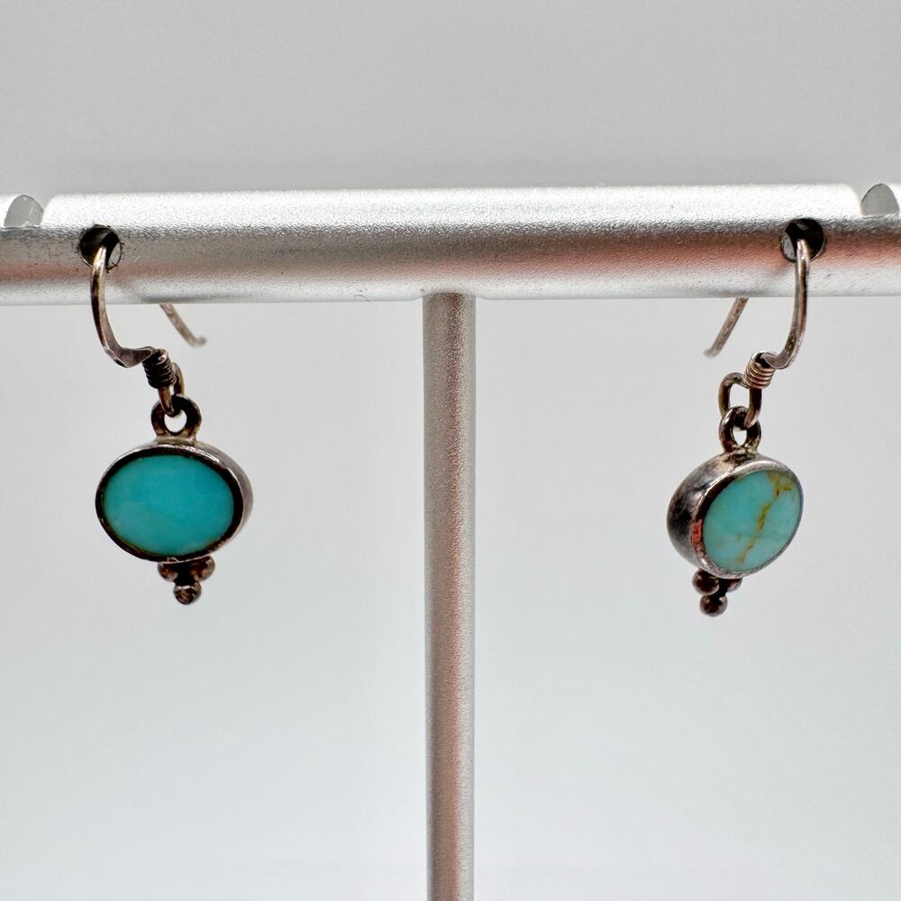 Turquoise & 925 Sterling Silver Dangle Earrings Southwestern Tribal Native Boho - Picture 3 of 10